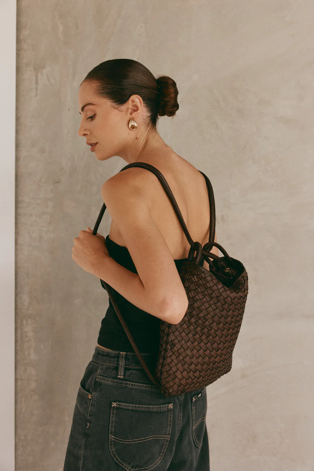 Mini Woven Bella Dark Chocolate 2-in-1 Convertible Backpack Tote - Slightly Imperfect - Image 3